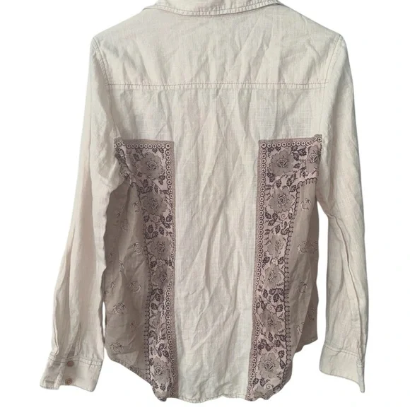 Cream and White Embellished Free People button down top - Picture 2 of 6